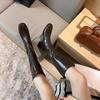 Korean Version of the Big Heroine Square Head Thick Heel Side Zipper Knight Boots 2025 Autumn New Korean Version Temperament Elastic Thin Boots