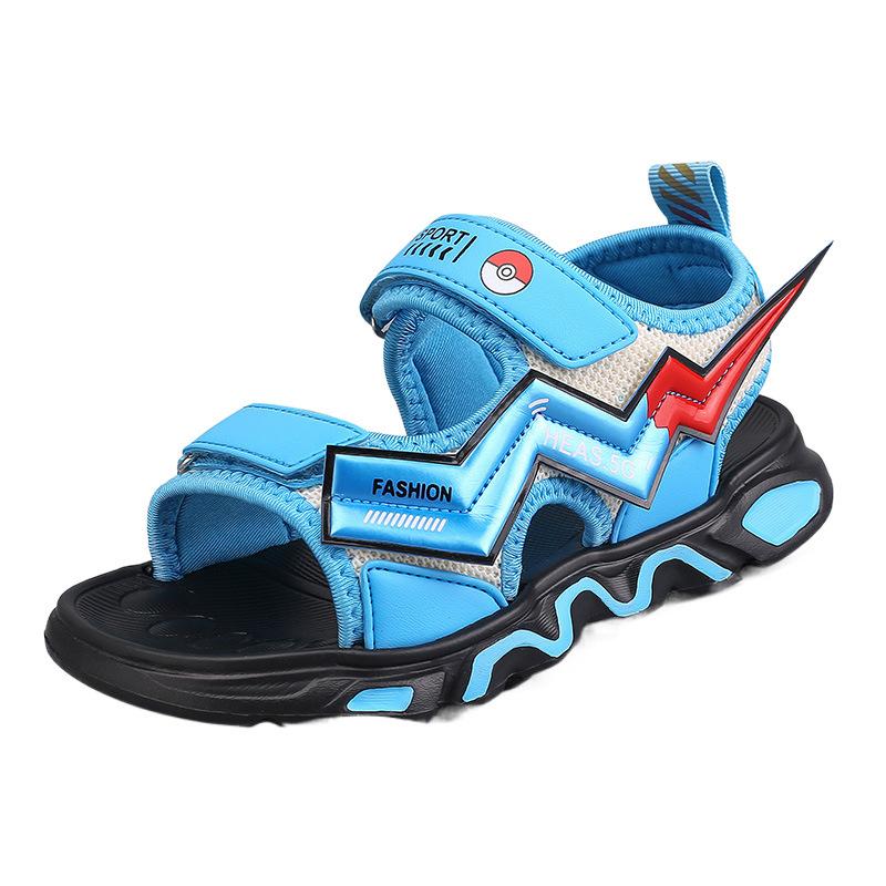 Фабричные детские сандалии лето новые для мальчиков Пикачу крутые шлепанцы для средних и старших детей нескользящие повседневные пляжные туфли