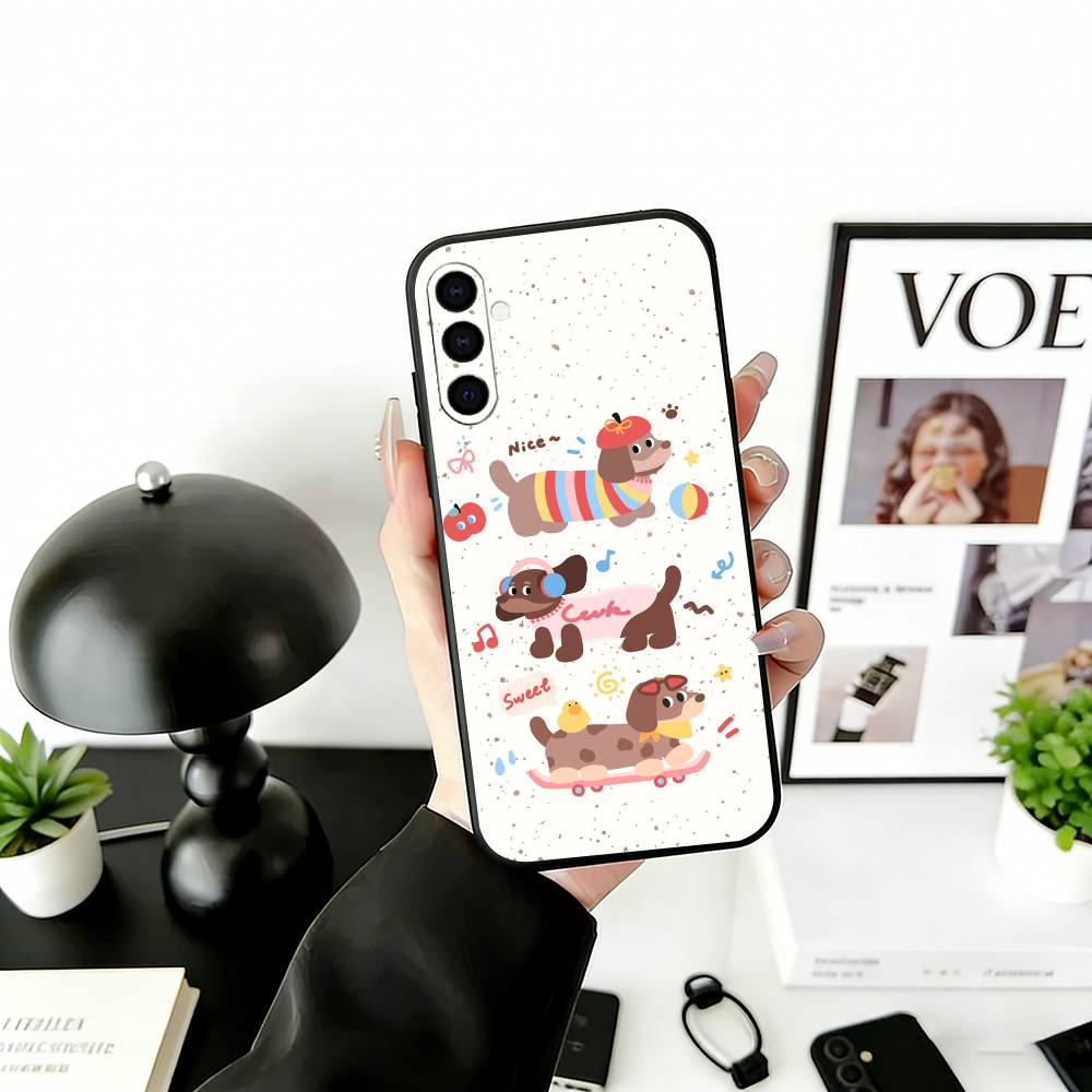 Милый мультяшный чехол для телефона с таксой для Samsung Galaxy A73, A72, A71, A70, A53, A52, A51, Другие Мягкий черный чехол