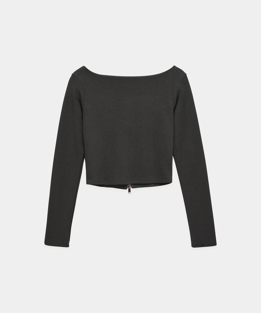 ETRE AU SOMMET Square Button Point Slim-Fit Long Sleeve Top (Dark Gray)