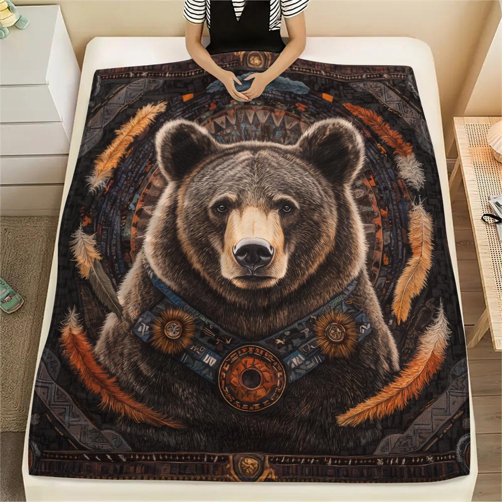 Native Americans and Animals Print Flannel Blanket, High quality Comfortable for All Seasons, Home Decor, Warmth and Comfort