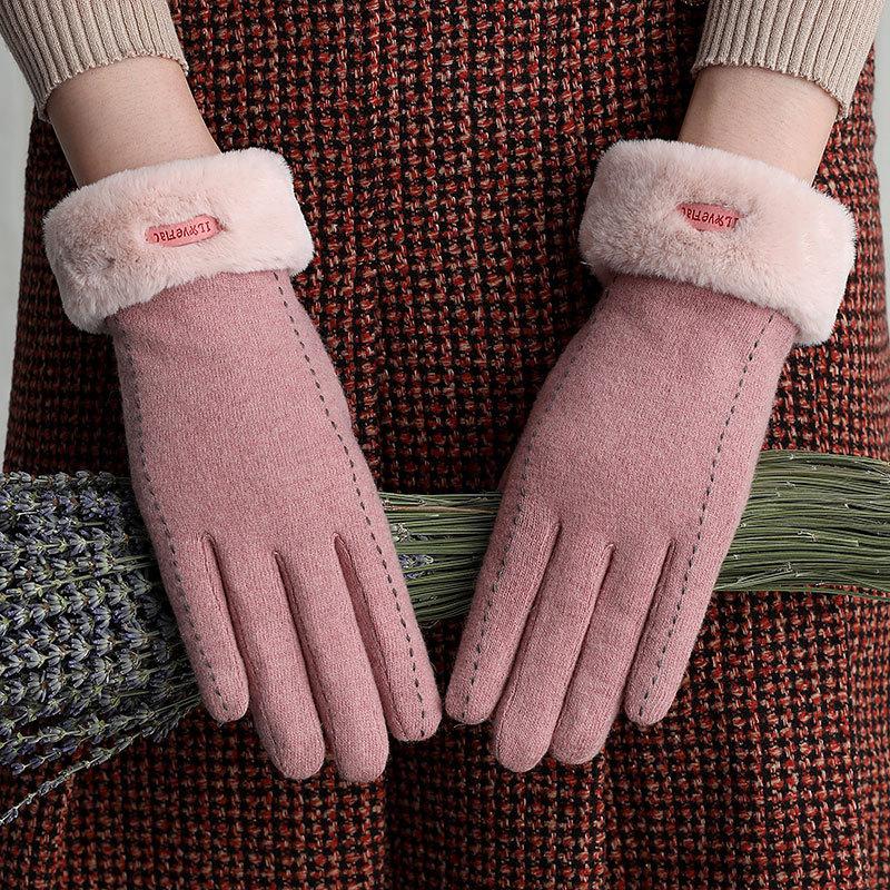 Кашемировые перчатки женские зимние теплые шерстяные плюс коралловый флис пальцы женские морозостойкие зимние теплые перчатки