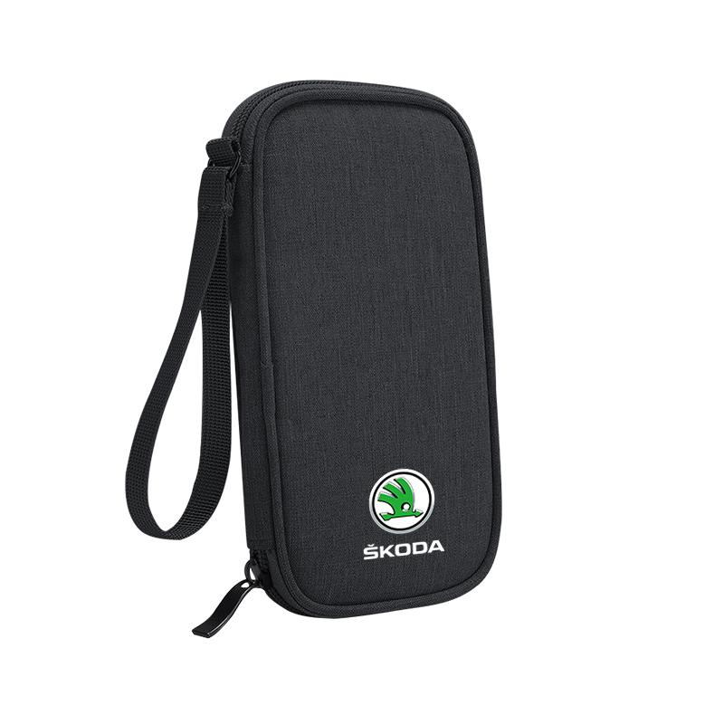 xjfam2 Car Cable Drive Earphone Charger Protable Storage Bag For New Skoda Octavia Kodiaq Fabia Superb Karoq Yeti Rapid Mk3 Vrs Kamiq