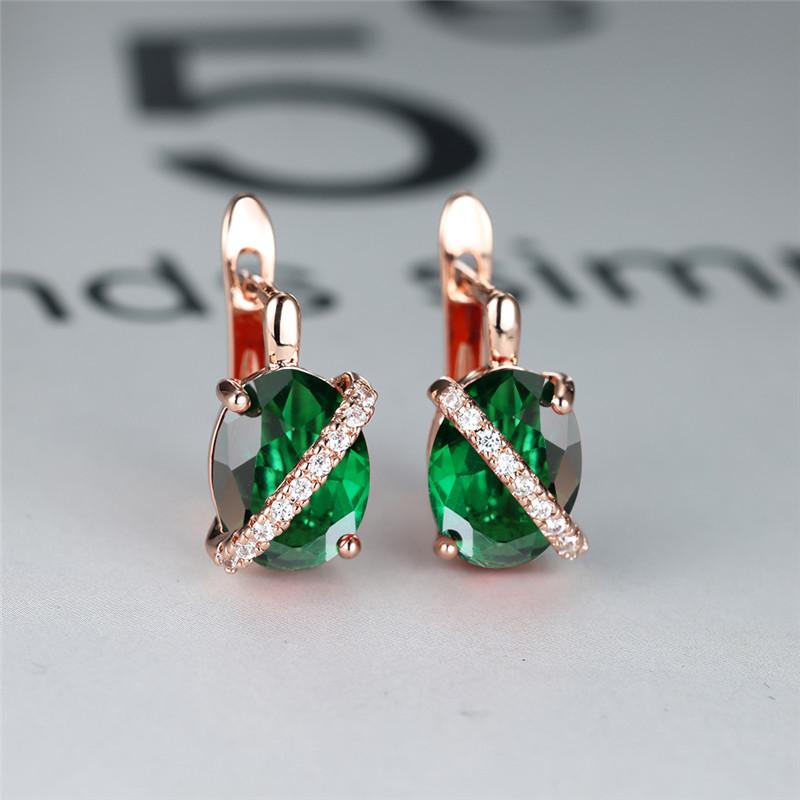 Милые Женские Большие Серьги с Овальным Камнем Роскошные Сине-Фиолетовые Хрустальные Серьги-Кольца Розовое Золото Серебристый Цвет Свадебные Серьги для Женщин