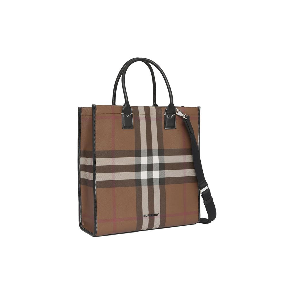 Burberry Vintage Check Canvas Tote Bag Beige Black Detachable Strap Casual Daily Commute 80491171