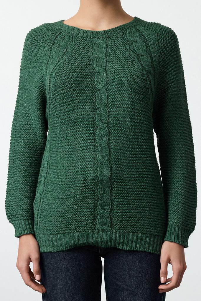 Women's Elegance Style Sweater Emerald Green Soft Textured Hair Braided Seamless Knitwear Sweater