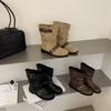 Retro style belt buckle stack boots women's short fashion boots women's casual temperament short boots women