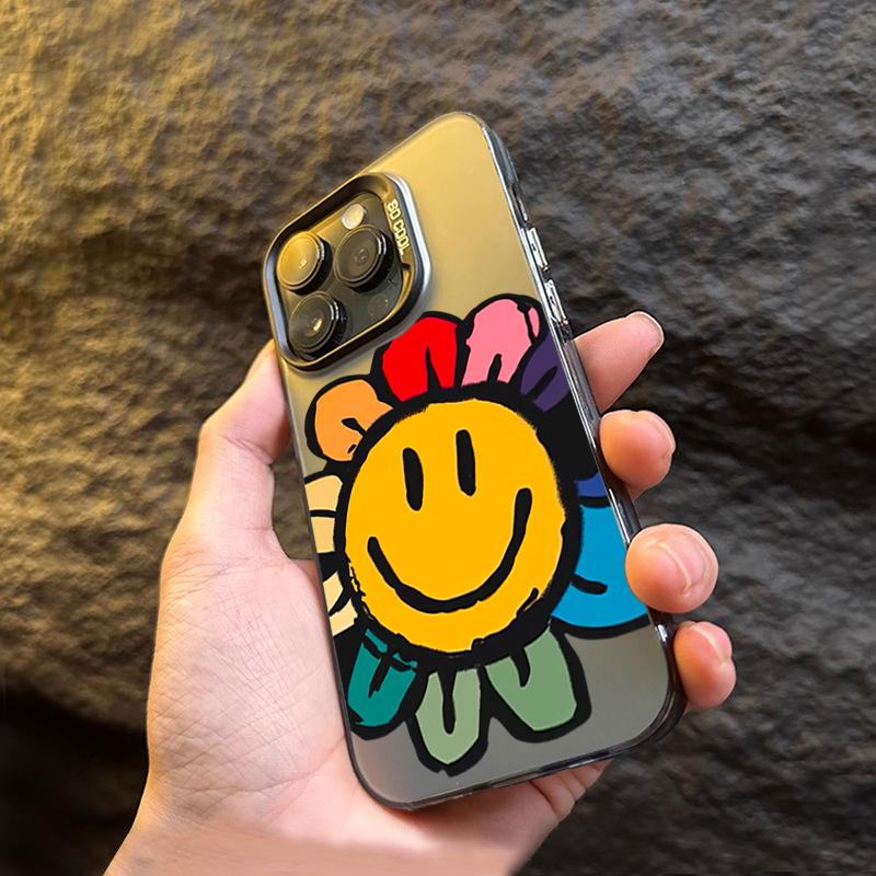 Cute Smile Sunflower Electroplate IMD Phone Case For Mi 14 13 12 12T 13T Pro 11 Lite Poco F5 X5 X6 M6 Pro Back Cover