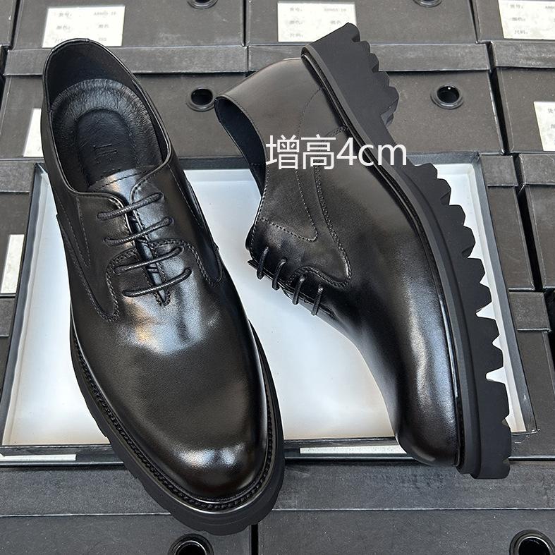 Оксфордские кожаные туфли мужские деловые деловые кожаные дышащие толстые подошвы высокие костюмные свадебные туфли для жениха мужские кожаные туфли высокого класса