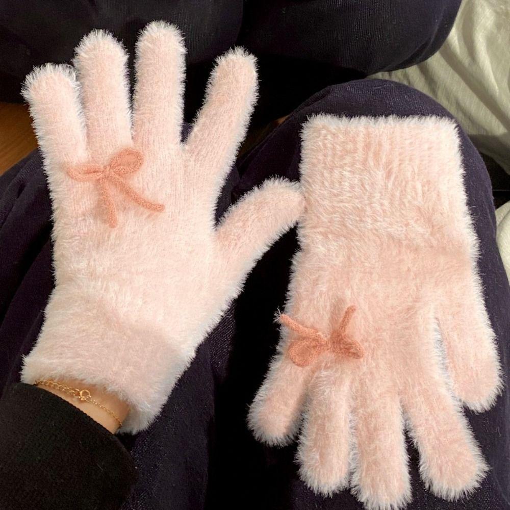 Удобные Теплые Перчатки Бант Хлопковые Варежки Милые Плюшевые Перчатки Женские