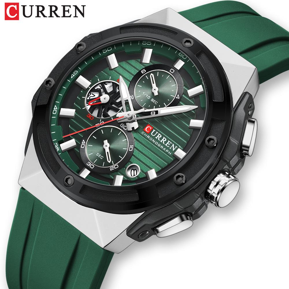 CURREN Top Luxury Quartz Men's Watch Silicone Strap Multifunctional Timing Code Classic Luminous Waterproof Men's Watch