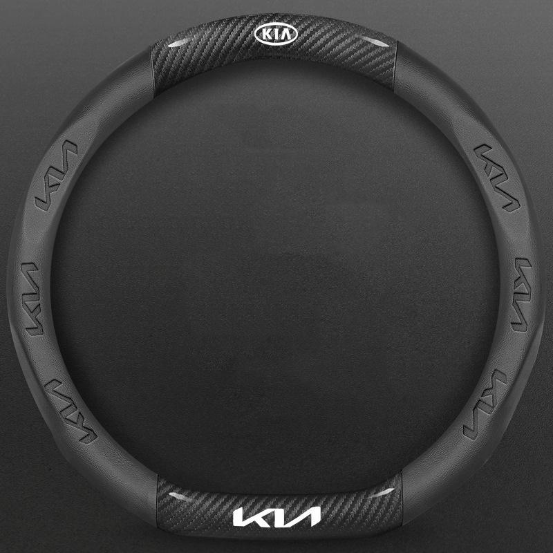 ANIE7 Carbon Fiber Keyring Leather Steering Wheel Cover Anti-Slip Grip For KIA RIO Ceed EV6 EV9 Stinger Forte Niro K9SoulSorentoCerato