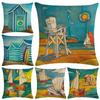 Artistic Beach Oil Painting Cushion Cover With Invisible Zipper For Stylish Interiors