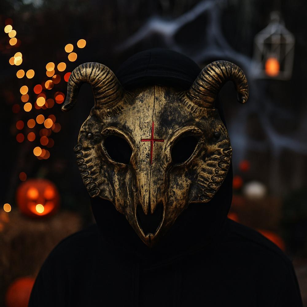 Маска Черепа Кровавая на Хэллоуин из ПУ кожи с рогами козла Креативная маска на Хэллоуин Карнавал