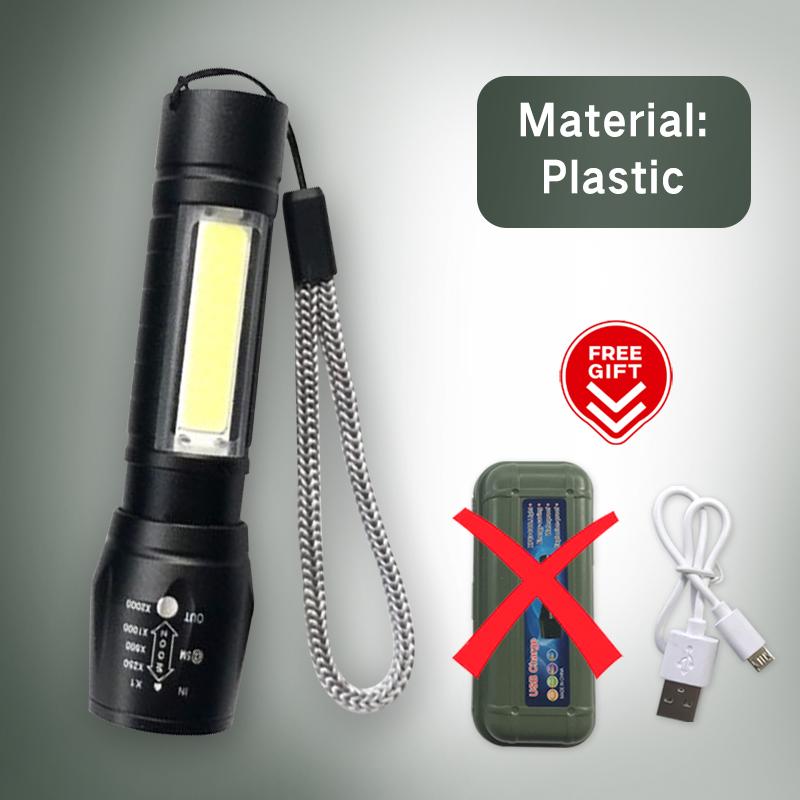 Portable LED Flashlight Zoom Focus Torch Lamp Rechargeable USB Lantern COB Built In Battery Q5 Waterproof Camping Lights