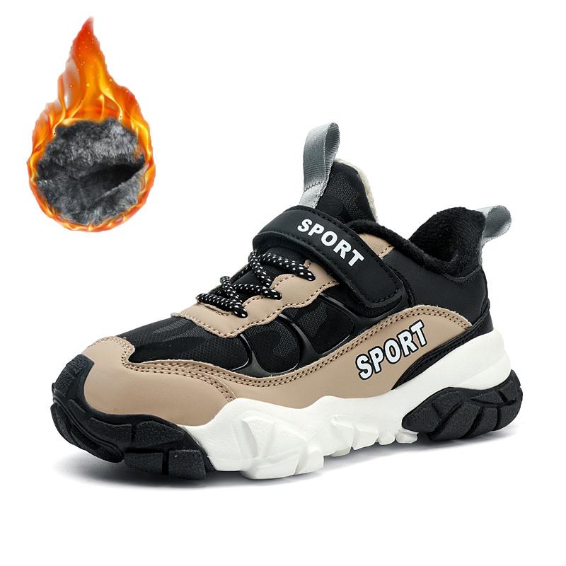 28-39 Детские зимние большие липучки с бархатом теплые модные спортивные и повседневные хлопковые ботинки зимние сапоги