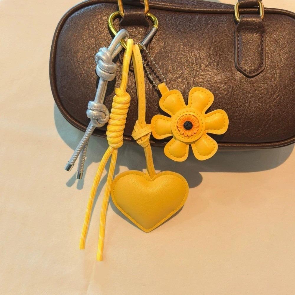 Handmade Sunflower Heart Keychain Key Ring Woven Lanyards Bag Charm Fresh Summer Style Keychain Hanging Accessories Women Bags