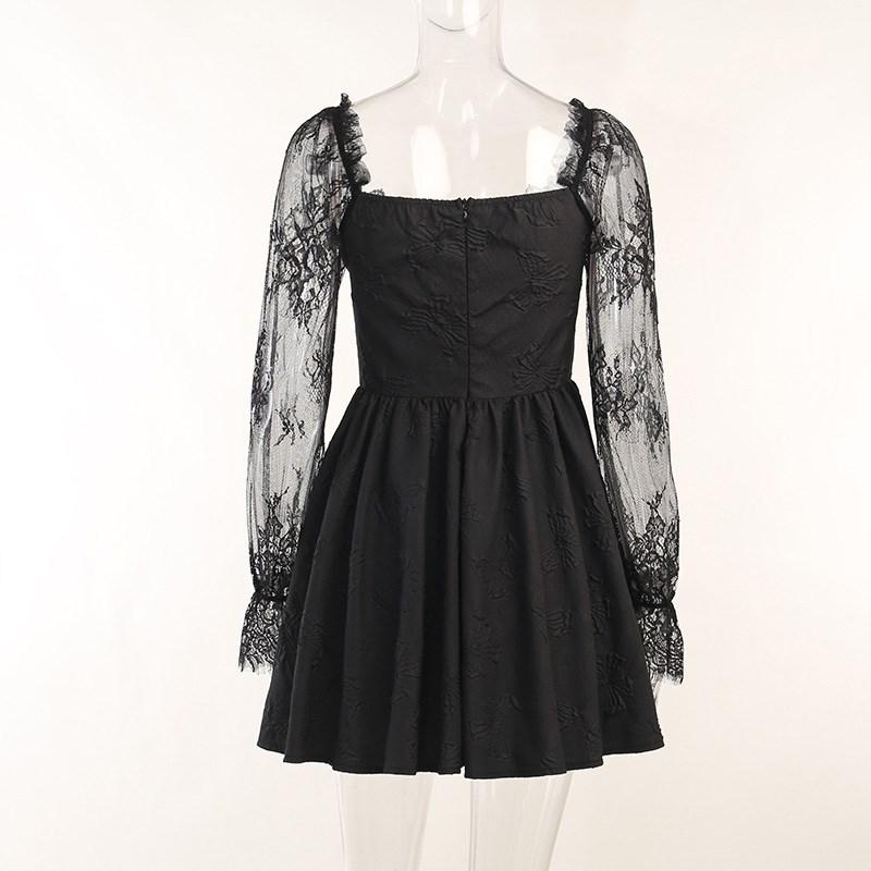 Готические вечерние женские платья трапециевидной формы в стиле гранж, прозрачное облегающее темное сексуальное жаккардовое кружевное платье Лолиты, винтажное платье Harajuku