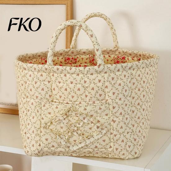 Grocery Storage Basket Fabric Basket, with Small Pocket, Floral Boho Laundry Large Multifunctional Bin Capacity Collapsible Foldable Clothes Bag,