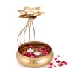 Metal Lotus Tealight Candle Holder for Diwali Decoration Items with Base of Urli Bowl -Diwali Gift Items-Urli Bowl for Home Decor