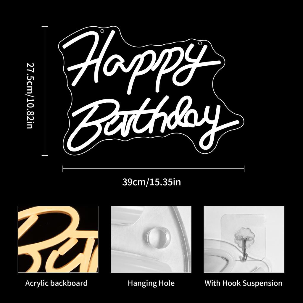Неоновая вывеска «С днем рождения» Белые неоновые огни, работающие от USB Неоновые огни для украшения вечеринки по случаю дня рождения Светодиодная неоновая вывеска