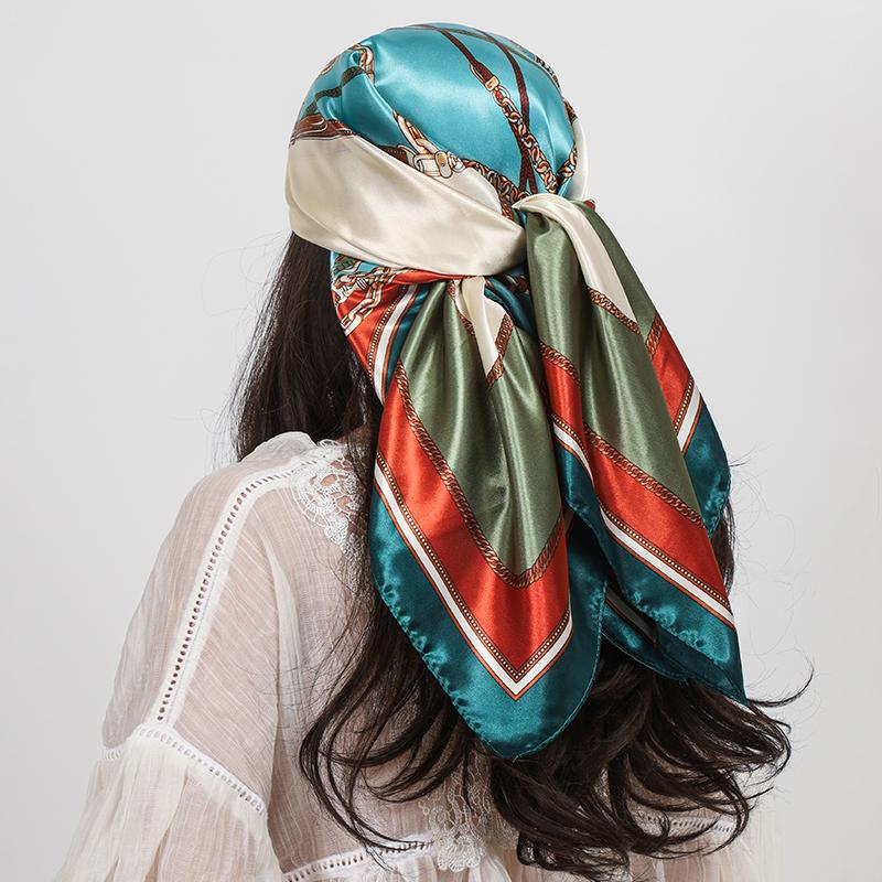 Роскошный Квадратный Шелковый Шарф Женский Платок 90*90 См Принт "Кешью" Косынка Женский Головной Платок Фуляр Сатиновая Бандана Хиджаб Шарфы