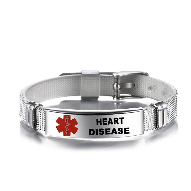 Medical Alert Bracelets Allergy Bangle Bracelet Type 2 Diabetic Stainless Steel Medical Logo Wristband Cool Men Women Jewelry