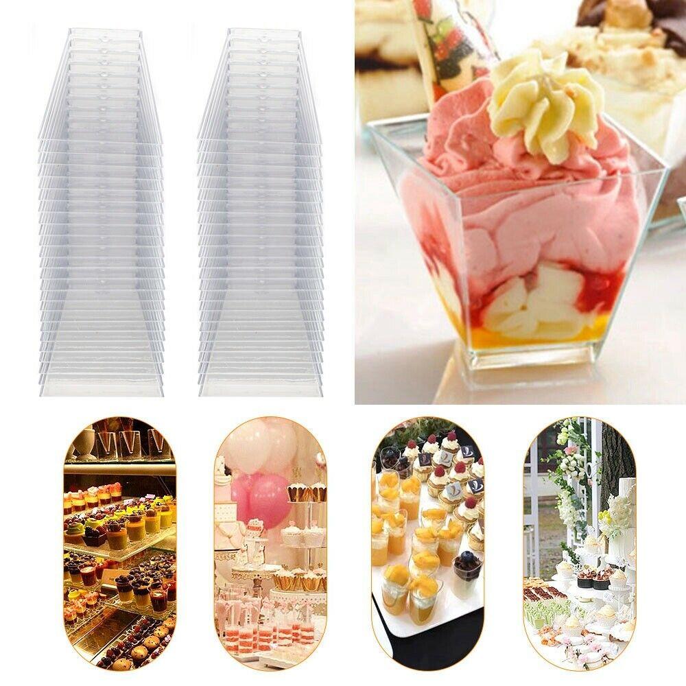 25 шт. 60 мл Мини-десертные чашки Квадратные пластиковые чашки Многоразовые Чашки для желе, муссов, закусок Контейнер для еды Декор для вечеринки, дня рождения