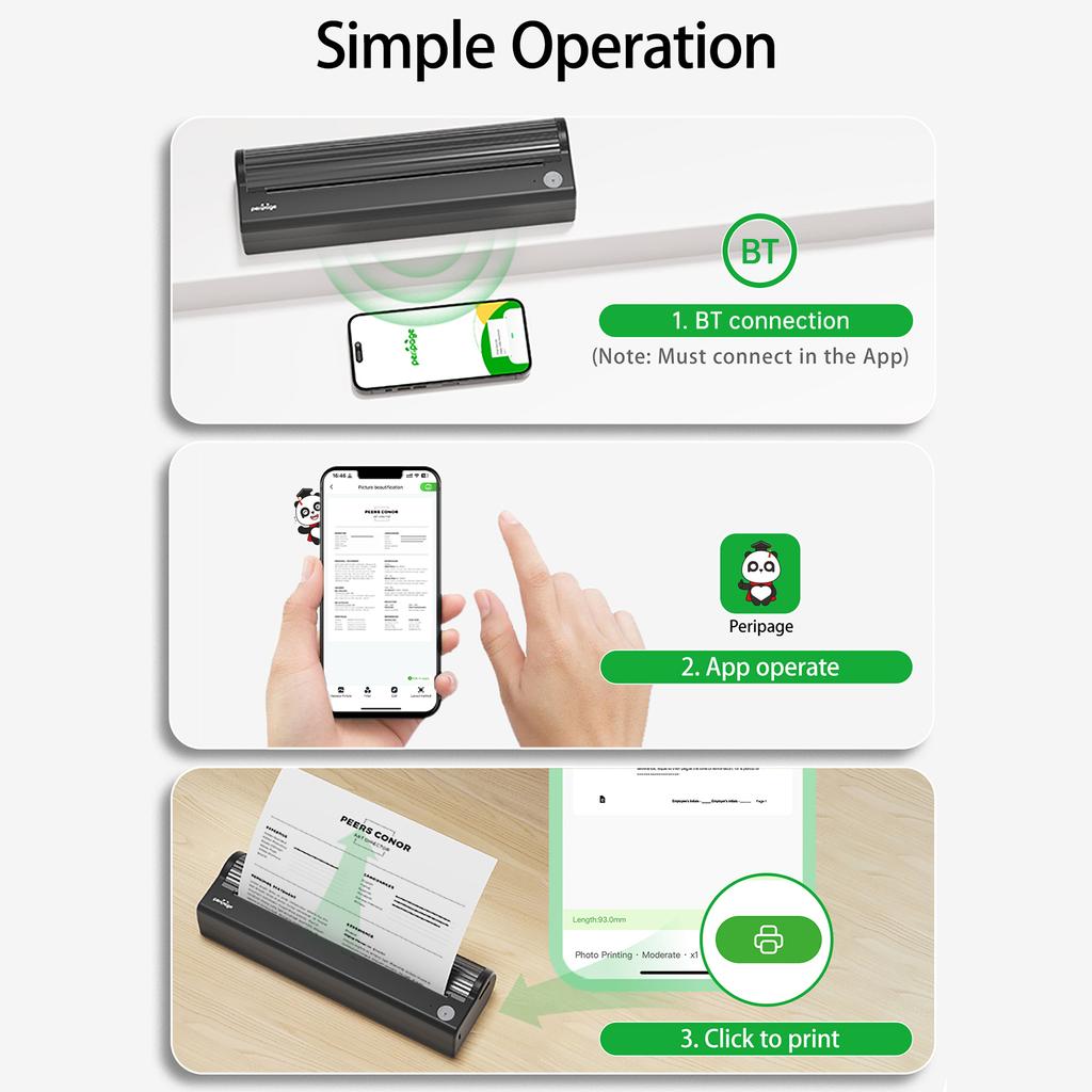 PeriPage A4 Paper Printer Direct Thermal Transfer 304dpi Wireless Printer Mobile 210mm Mini Mobile