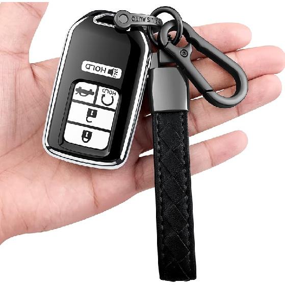 Sindeda For Honda Key Fob Cover With Leather Keychain,Soft TPU Full Cover Protection,Key Fob Case Compatible Honda Accord Civic CRV Pilot Odyssey
