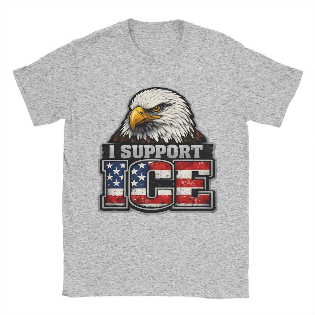 Unisex TShirts I Support ICE Patriotic American Flag Bald Eagle Novelty Pure Cotton Tees Short Sleeve T Shirt O Neck Clothes Gift