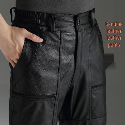 Мужские брюки из натуральной кожи высшего качества с флисовой подкладкой - Утепленные брюки из чистой кожи для мужчин среднего и пожилого возраста