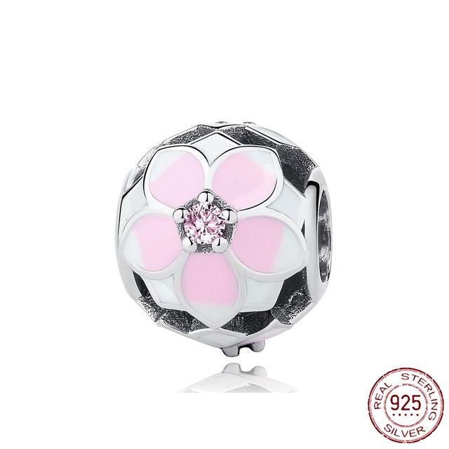 New 925 Sterling Silver Rose Girl Boy Pink Sparkle Spacer Clip Charm Bead Fit Original Fashion Bracelet DIY Jewelry for Women