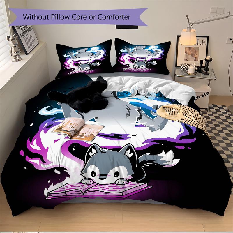 3pcs Magic Wolf Printed Bedding Set, Soft and Comfortable Quilt Cover for Bedroom, Guest Room (1 Duvet Cover + 2 Pillowcases, Pillow Core No