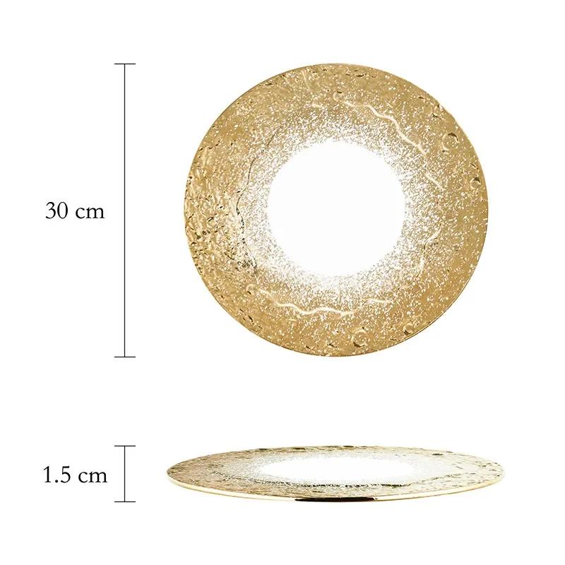 Плоская тарелка из керамики с узором из белого золота и камня Тарелка для стейка Десертная тарелка Суши Тарелки для приготовления пищи Креативная посуда для ресторана