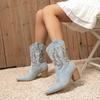 Модные ретро-ботинки с острым носком, универсальные, вышитые, очаровательные, в стиле вестерн, ковбойские сапоги для женщин, обувь без застежек, до середины голени, Botas Para Mujer
