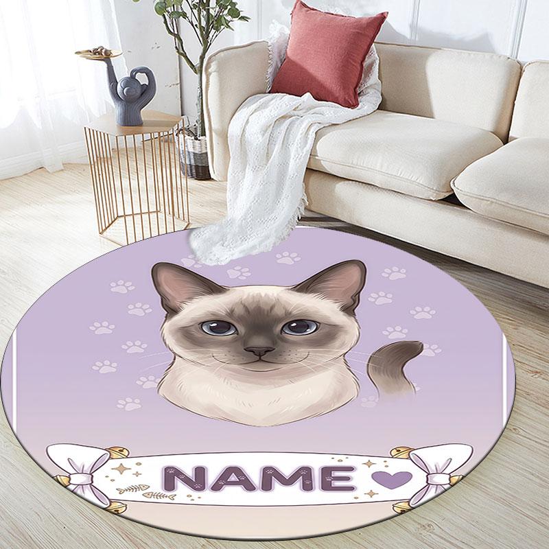 Custom Name,Cat Fish Label Portrait pattern round rug,Carpet Rug for Living Room Bedroom Playroom ,Non-slip Floor Mat,Holiday Gifts and Birthday Gifts