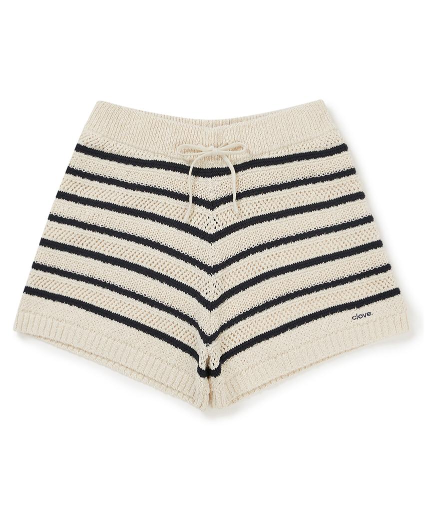 CLOVE [25Ss Clove] Stripe Crochet Knit Shorts (Ivory)
