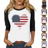 Shirt For Women's Fashion Casual Raglan Sleeve Round Neck 3/4 Sleeve Loose Independence Day Printed T-Shirt Ladies Top