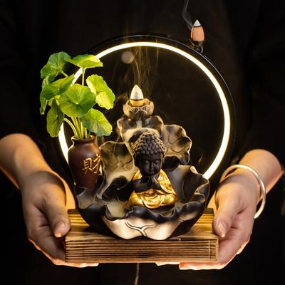 Светильник Роскошный Новый Будда Рука Противоток Курильница Светодиодная Лампа Кольцо Украшения Дома Фиолетовый Песок Дзен Курильница Благовония Стол Для Благовоний