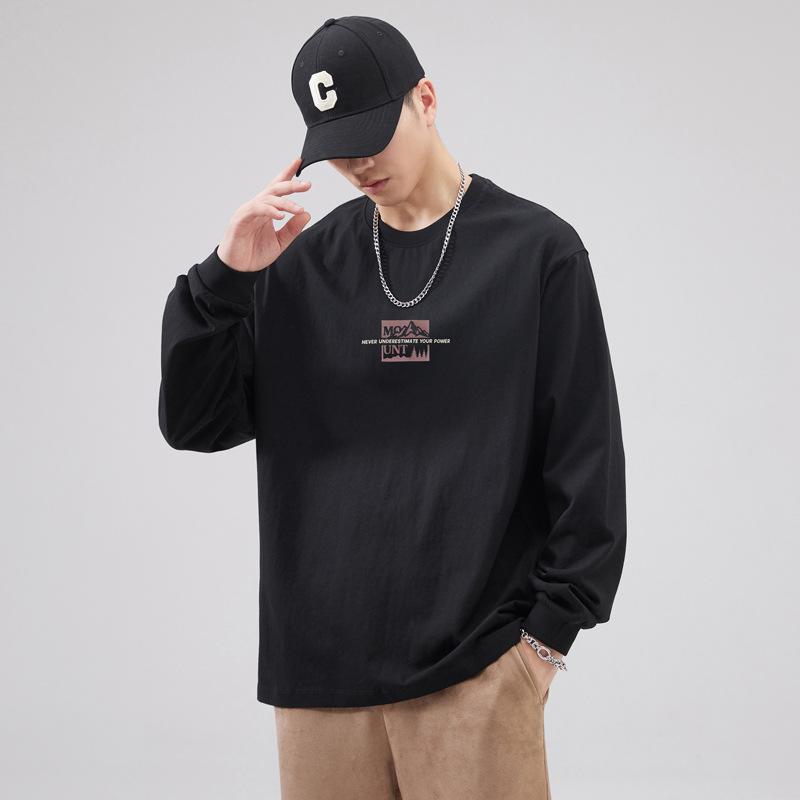 American Heavy Cotton Long-Sleeved T-Shirt Men'S Loose Casual Bottoming Shirt Trendy Brand Printed Crew Neck Sweater