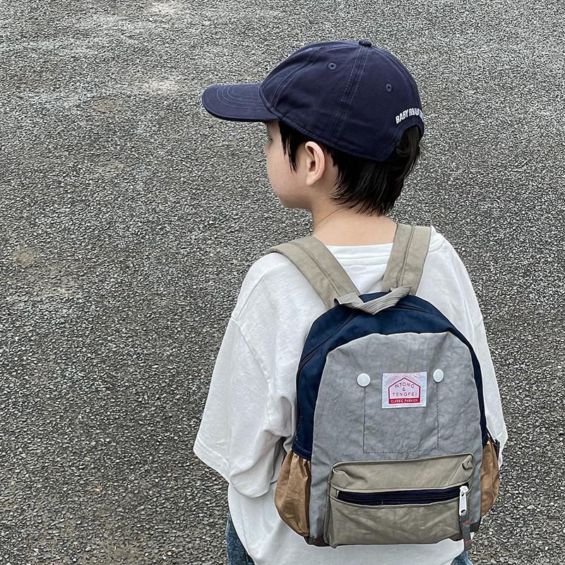 Canvas Blocked Color Backpack With Nylon Simple For Children Backpack Spine