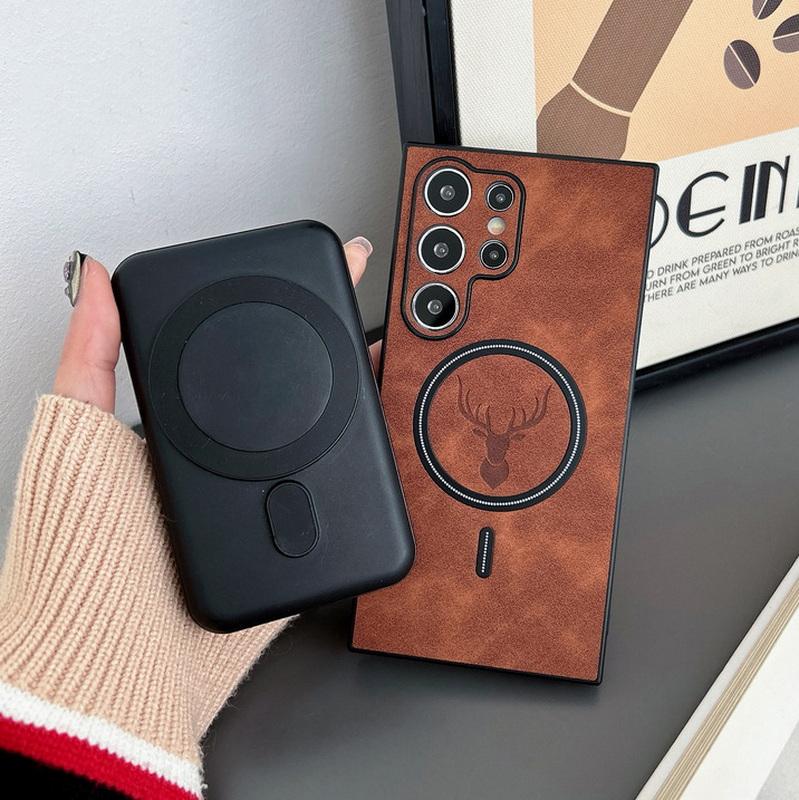 Чехол для телефона Samsung S25 Ultra S24 S23 Plus S22 из кожи с магнитным принтом оленя, тонкий матовый противоударный чехол с функцией беспроводной зарядки