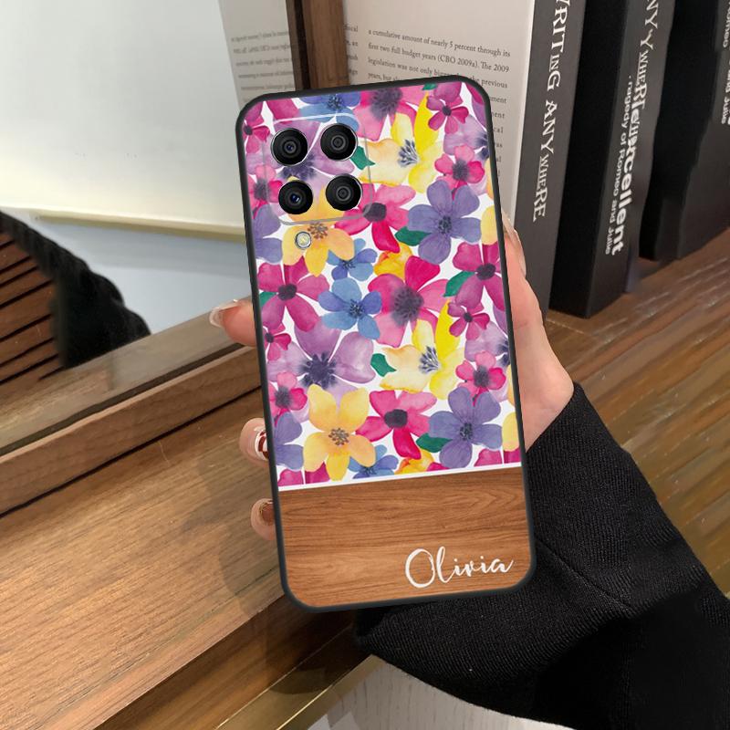 Персонализированный деревянный чехол с цветочным листом для Samsung Galaxy M20 M14 M34 M54 M13 M23 M33 M53 M21 M51 M30s M31s M12 M32 M52 Обложка