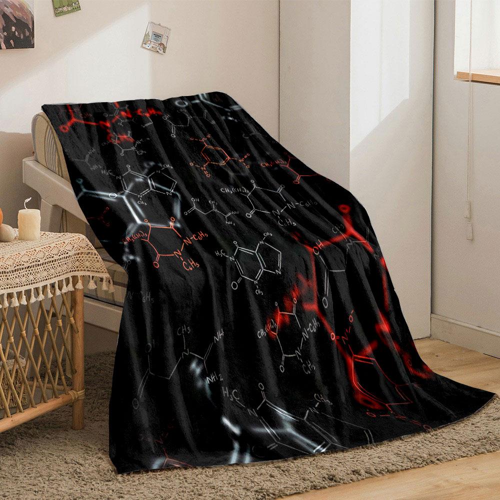 Chemical structures and formulas arranged on a black background. for all seasons blanket lunch break throw gift
