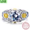 Cute Plant Daisy Ring 925 Sterling Silver Rings For Women White Yellow Topaz Red Ruby Stone Wedding Bands Zircon Engagement Ring