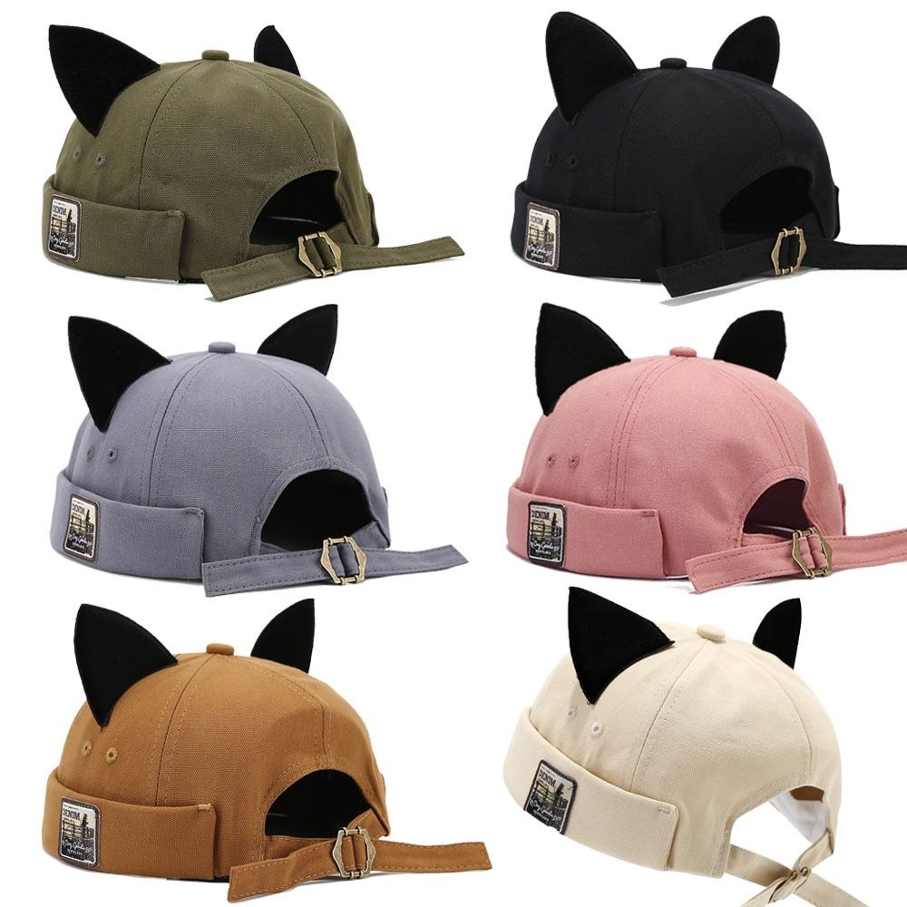 Cute Cat Ears Melon Docker Cap Hip Hop Beanie Hat Retro Style Docker Cap  Worker Wear