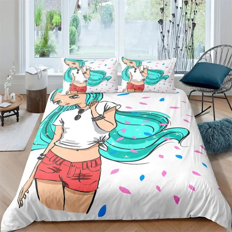 Музыкальная Девушка Современная Мода Девичий Удобный Пододеяльник Наволочка Постельный Комплект Детская Спальня Декор Домашний Текстиль