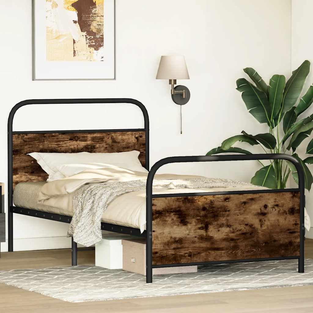 vidaXL Bettgestell ohne Matratze 100x190 cm Räuchereiche Holzwerkstoff