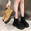 Fashion Chunky Heel Platform Boots Women 2024 Autumn Winter Thick Bottom Non-slip Lace-up Boots Retro Faux Suede Ankle Boots for Women